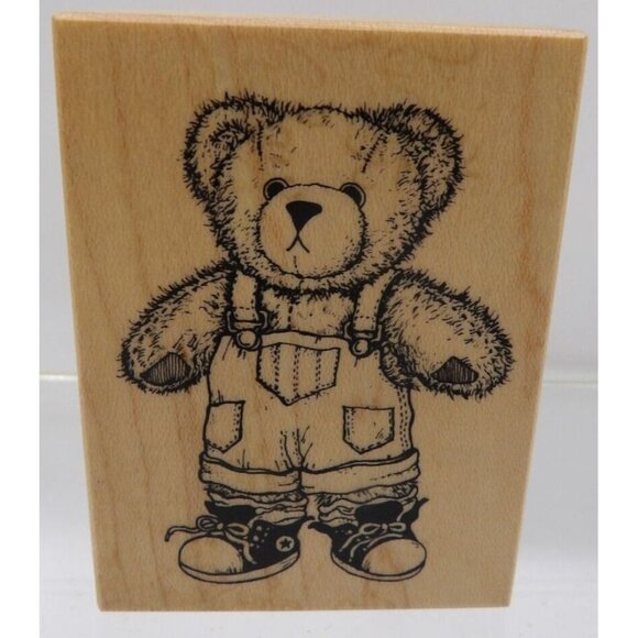 Teddy Bear in Bib Overalls and Sneakers Stamp F-569 ©1990 PSX - Picture 1 of 2